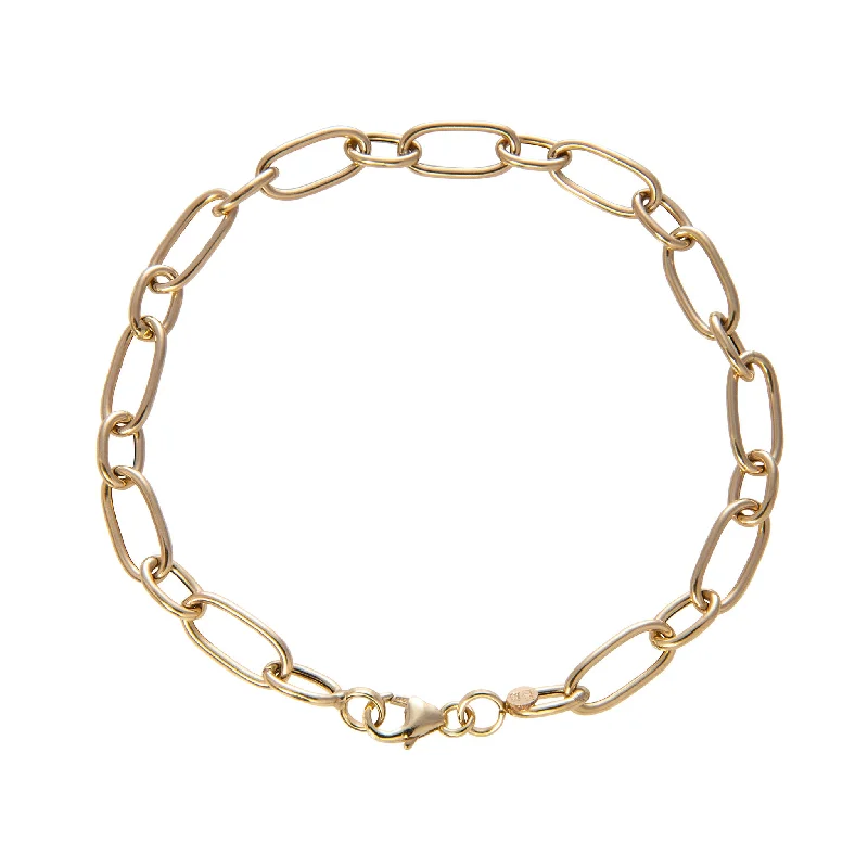 Mixable bracelets and bangles perfect for wrist stacking -14K Yellow Gold Italian Mixed Oblong Oval Link Bracelet