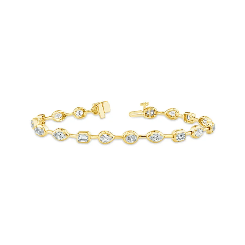 Simple bracelets and bangles for everyday subtle shine -14K Yellow Gold Mixed Bezel Set Diamond Bracelet