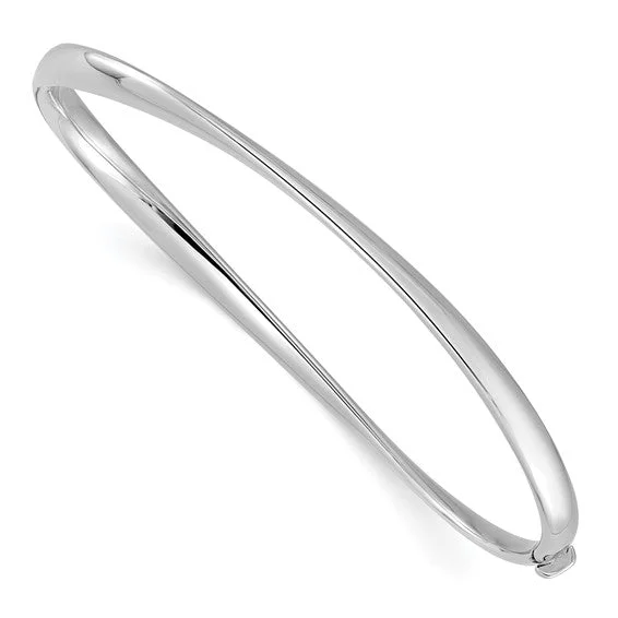 Open bracelets and bangles with breezy stone designs -14k White Gold Polished Twisted Hinged Bangle Bracelet