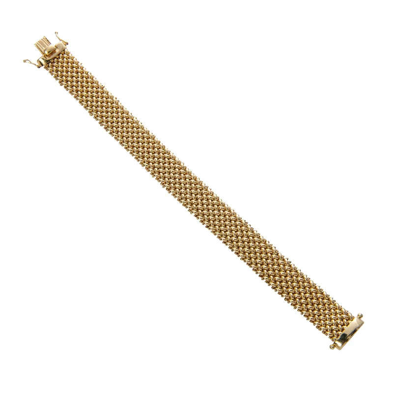 Etched bracelets and bangles with stone detail flair -18K Yellow Gold Italian Woven Mesh Bracelet