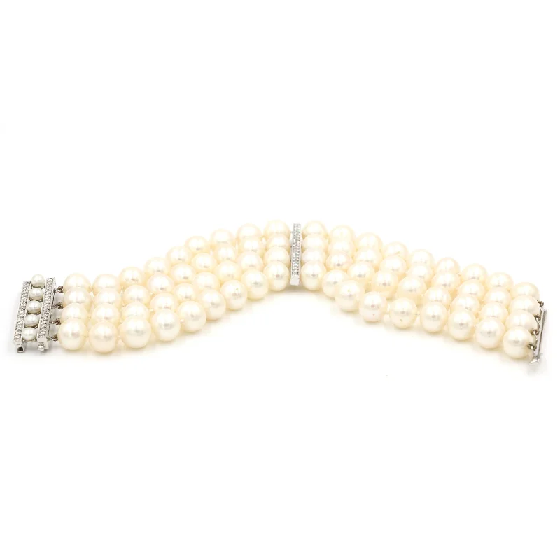 Artisan bracelets and bangles crafted with unique flair -9-9.5MM PEARL AND DIAMOND BRACELET