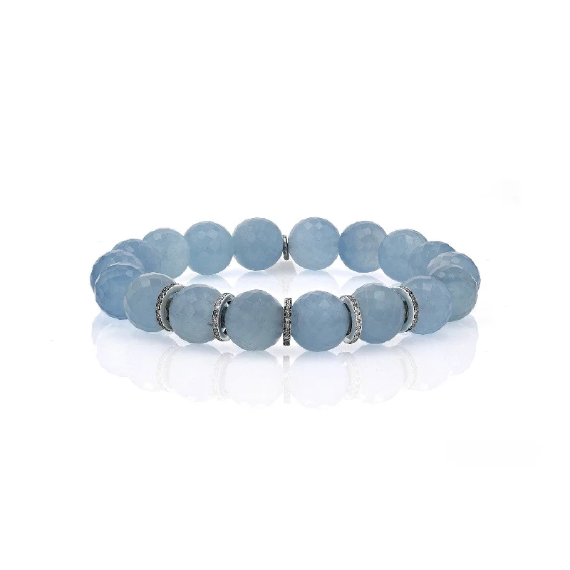 Month bracelets and bangles for personal stone picks -Aquamarine Beaded Bracelet with 5 Diamond Rondelles - 10mm