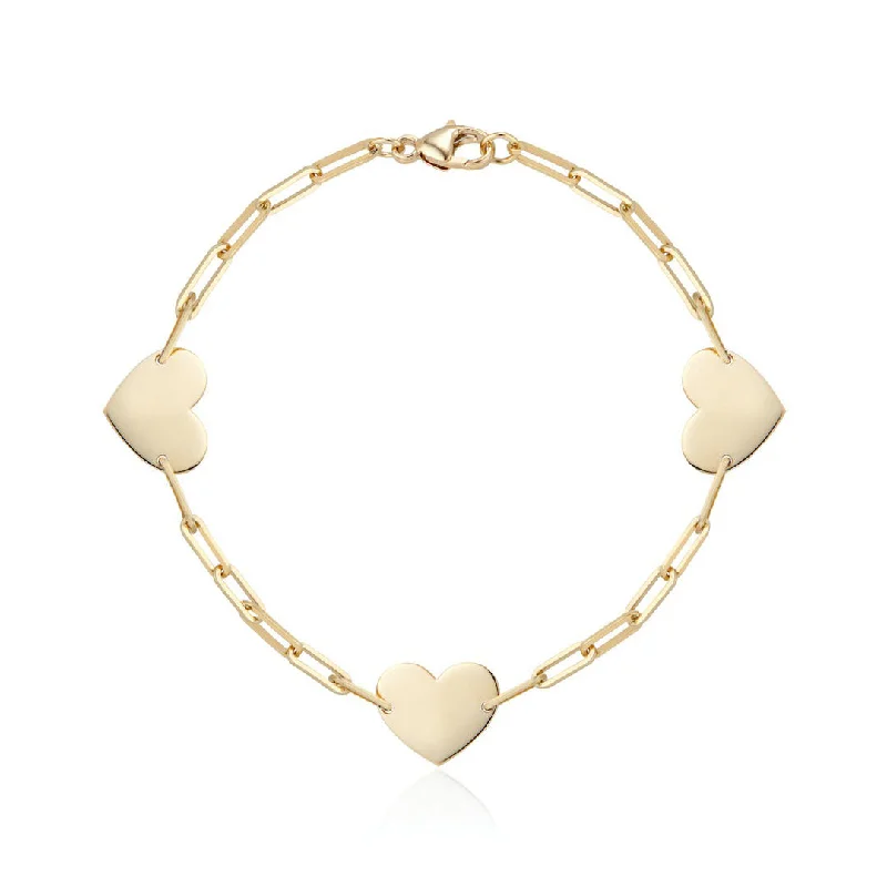 Bracelets and bangles featuring smoky quartz for depth -Aurelia Demark 18K Gold Delicate Three Hearts Bracelet