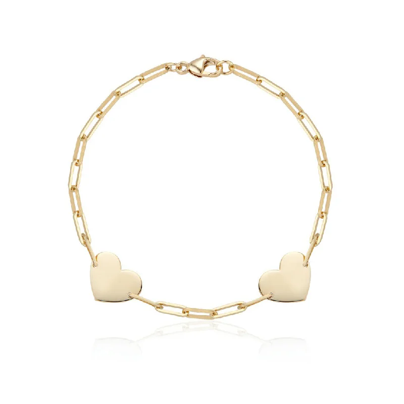 Striking bracelets and bangles with bold stone accents -Aurelia Demark 18K Gold Delicate Two Hearts Bracelet