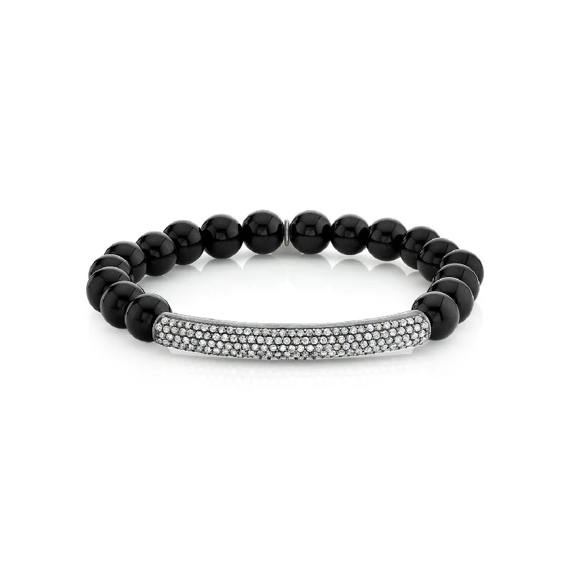 Edgy bracelets and bangles with angular stone designs -Black Onyx Bracelet with Diamond Bar - 8mm