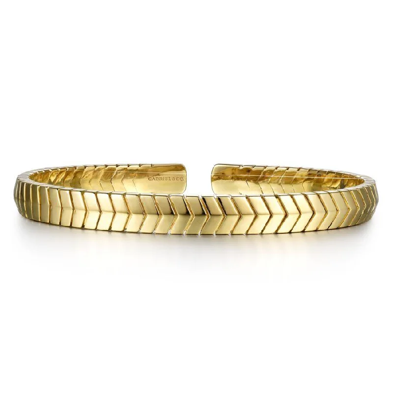 Bracelets and bangles perfect for daily light wear -14K Yellow Gold Chevron Pattern Cuff Bracelet