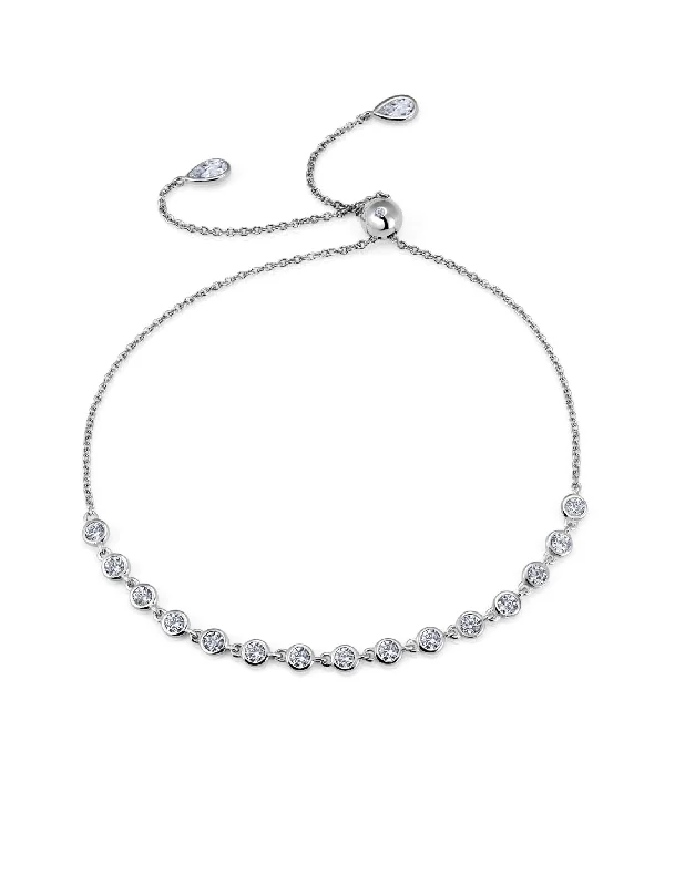 Rough bracelets and bangles with gritty stone charm -Adjustable Bezel Bracelet Finished in Pure Platinum