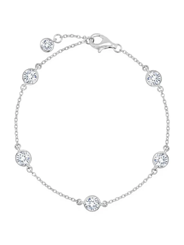 Silver bracelets and bangles for affordable wrist chic -Large Bezel Set Bracelet in Platinum