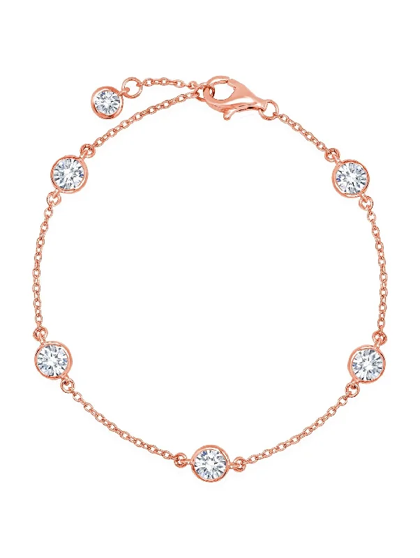 Artisan bracelets and bangles crafted with unique flair -Bezel Set Station Bracelet Finished in 18kt Rose Gold - 4mm