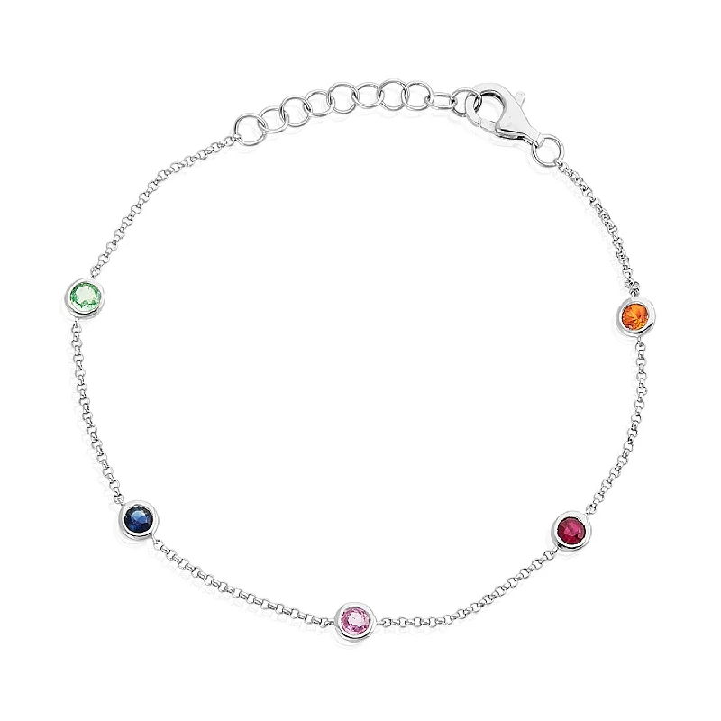 Drop bracelets and bangles with long stone charms -Birthstone Bezel Bracelet