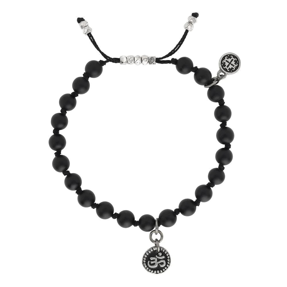 Bracelets and bangles featuring floral gems for romance -Black Agate Adjustable Bracelet by Mala + Mantra