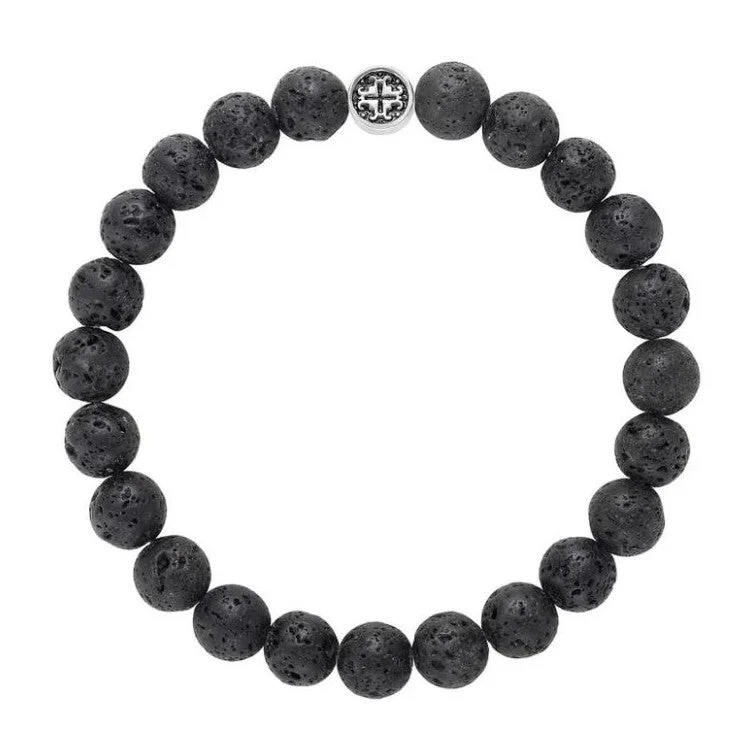 Bracelets and bangles with retro stone settings -Black Lava Stone Men's Bracelet By Mala + Mantra