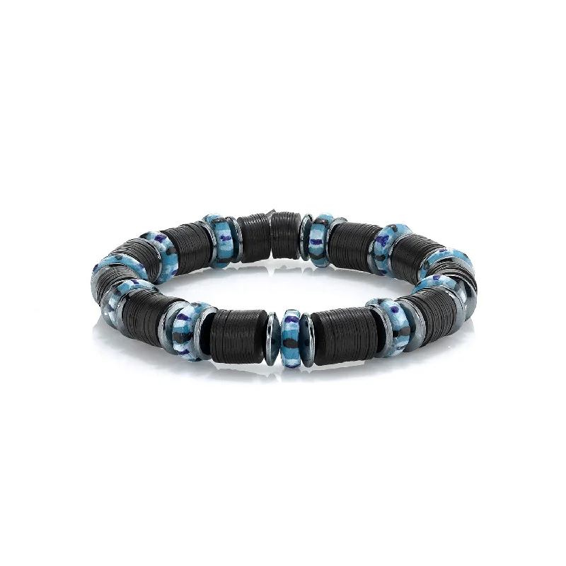 Bracelets and bangles featuring black diamonds for edge -Mr. LOWE Men's Black Vinyl, Hematite & African Bead Bracelet - 10mm