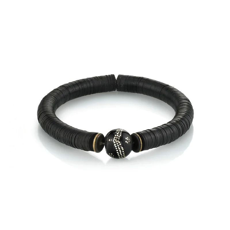 Sharp bracelets and bangles for modern wrist elegance -Mr. LOWE Men's Black Vinyl Bracelet with Yemen Bead - 8mm