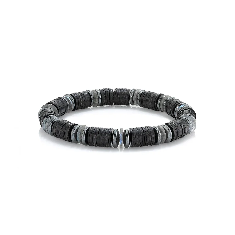 Bracelets and bangles featuring smoky quartz for depth -Mr. LOWE Men's Black Mixed Gemstones and Vinyl Bracelet - 8mm