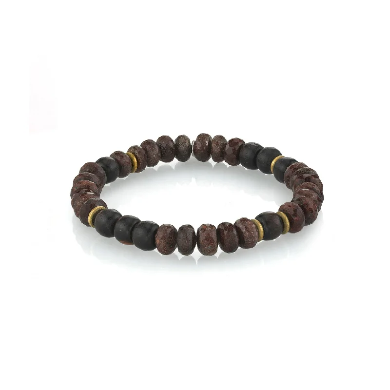 Satin bracelets and bangles for modern wrist chic -Mr. LOWE Men's Brown Mixed Gemstones Bracelet with Brass Beads - 8mm