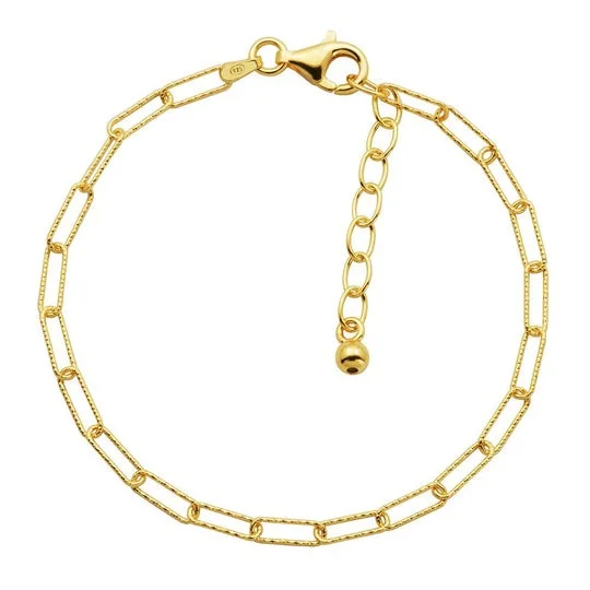 Rough bracelets and bangles with raw stone beauty -Gold Plated Silver Diamond Cut 3mm Paperclip Chain Bracelet