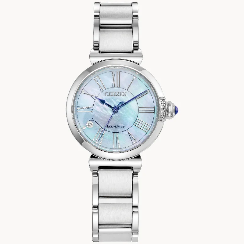 Bracelets and bangles perfect for youth with gems -Citizen L Mae White Dial and Stainless Steel Bracelet