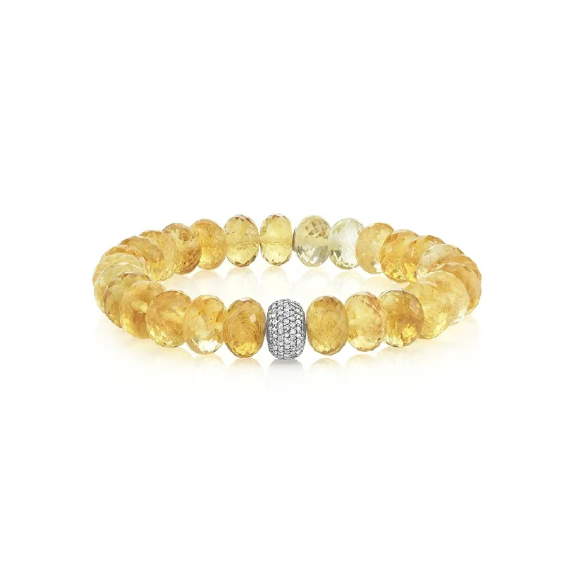 Bracelets and bangles with retro stone settings -Citrine Bracelet with Diamond Donut - 10mm