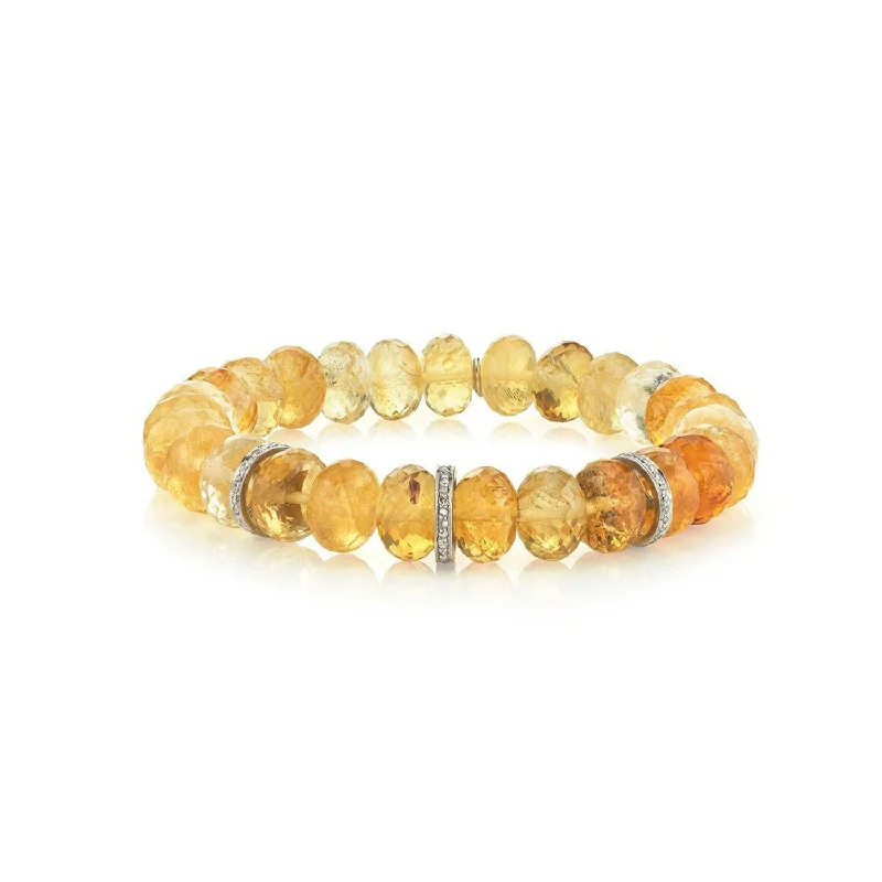 Bracelets and bangles with white gold for sleekness -Citrine Beaded Bracelet with 3 Diamond Rondelles - 10mm