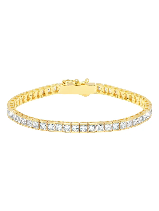 Ethnic bracelets and bangles with tribal stone flair -Classic Medium Princess Tennis Bracelet Finished in 18kt Yellow Gold