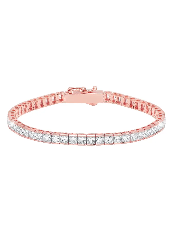 Open bracelets and bangles with breezy stone designs -Classic Medium Princess Tennis Bracelet Finished in 18kt Rose Gold