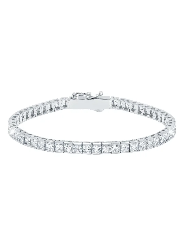 Bracelets and bangles made with lab-grown stones -Classic Medium Princess Tennis Bracelet Finished in Pure Platinum