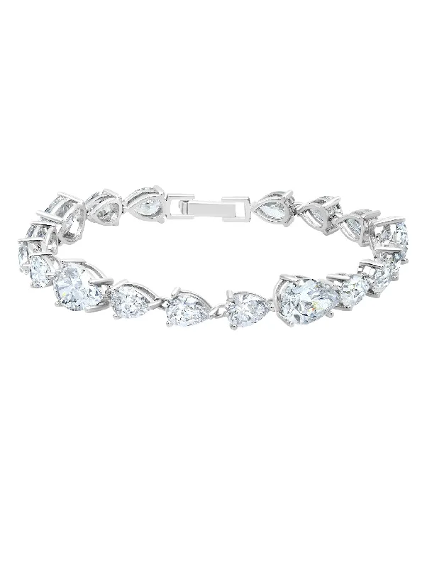 Bracelets and bangles featuring sunstone for warm shine -Classic Pear Tennis Bracelet Finished in Pure Platinum