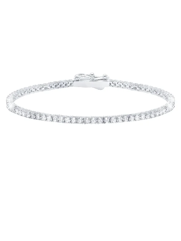 Drop bracelets and bangles with long stone charms -Classic Small Brilliant Tennis Bracelet Finished in Pure Platinum