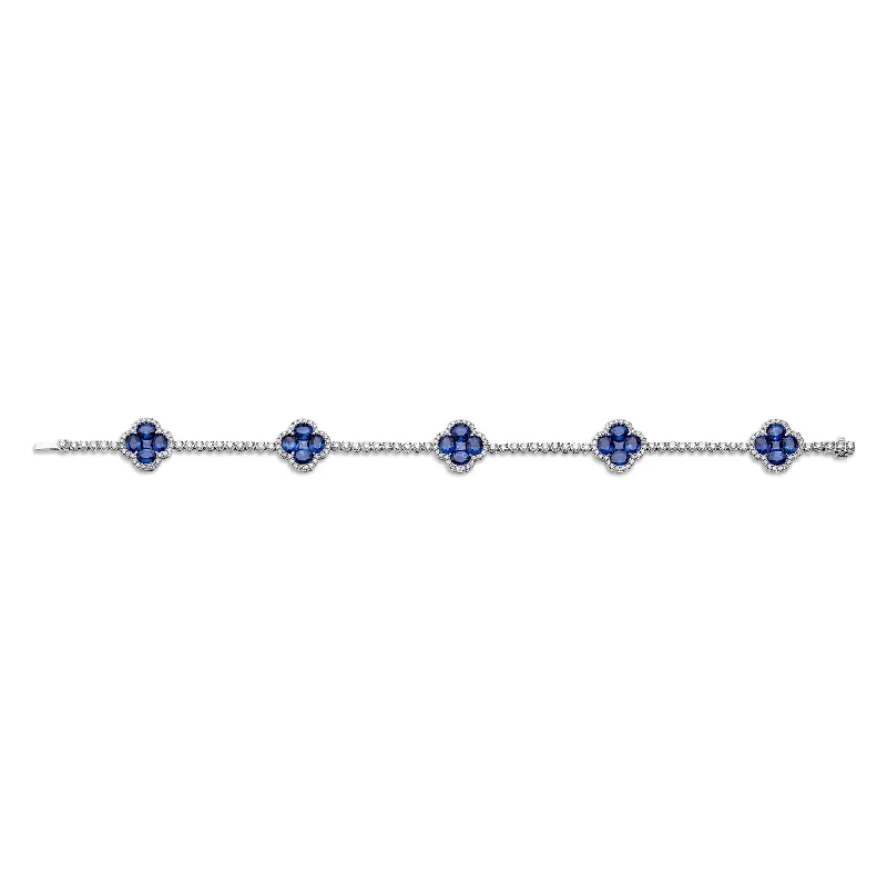 Bracelets and bangles with thin links for ease -Clover Blue Sapphire Bracelet