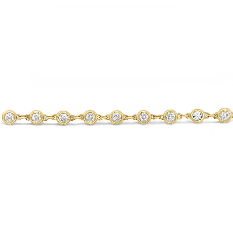 Gold bracelets and bangles for warm wrist shine -14K Yellow Gold Diamond Bezel Set Link Bracelet