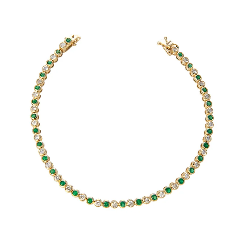 Striking bracelets and bangles with bold stone accents -Diamond & Emerald Bezel Set 14K Yellow Gold Bracelet