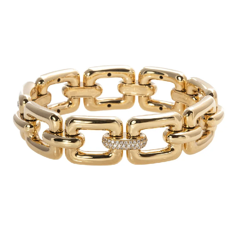 Bracelets and bangles perfect for trips with toughness -Diamond Pavé 18K Gold Rectangular Link Stretch Bracelet