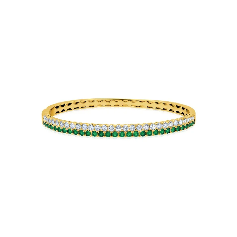 Bracelets and bangles crafted with sustainable stone picks -Double Row Clear And Emerald Color Round Cut 7'' Tennis Bracelet