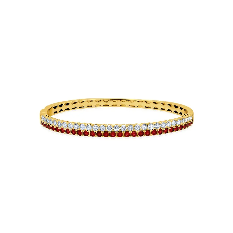 Bracelets and bangles with opal for shifting shine -Double Row Clear And Ruby Color Round Cut 7'' Tennis Bracelet