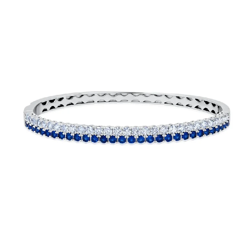 Old-style bracelets and bangles with antique stone settings -Double Row Clear And Sapphire Color Round Cut 7'' Tennis Bracelet