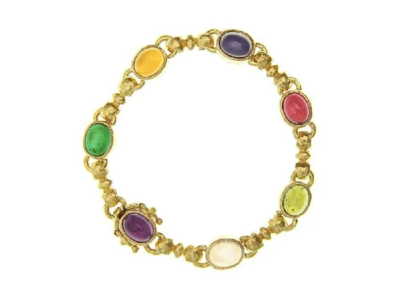 Wild bracelets and bangles with raw stone beauty -Elizabeth Locke “Tutti Frutti” Oval Cabochon Stone Link Bracelet