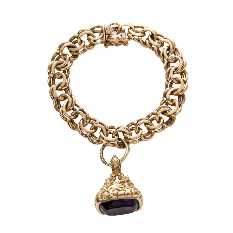 Bracelets and bangles with amethyst for purple elegance -Estate 14K Gold Fob Charm Bracelet