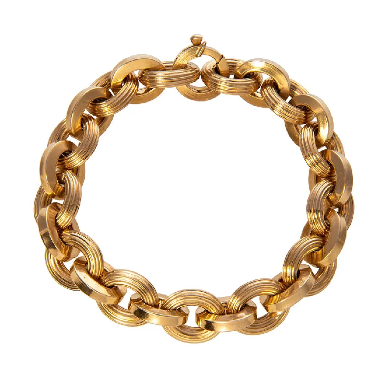 Cool bracelets and bangles with trendy stone shapes -Estate 18K Gold Alternating Oval Link Bracelet