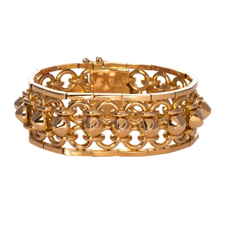 Free-spirit bracelets and bangles with earthy gems -Estate 18K Gold Studded Fancy Link Bracelet