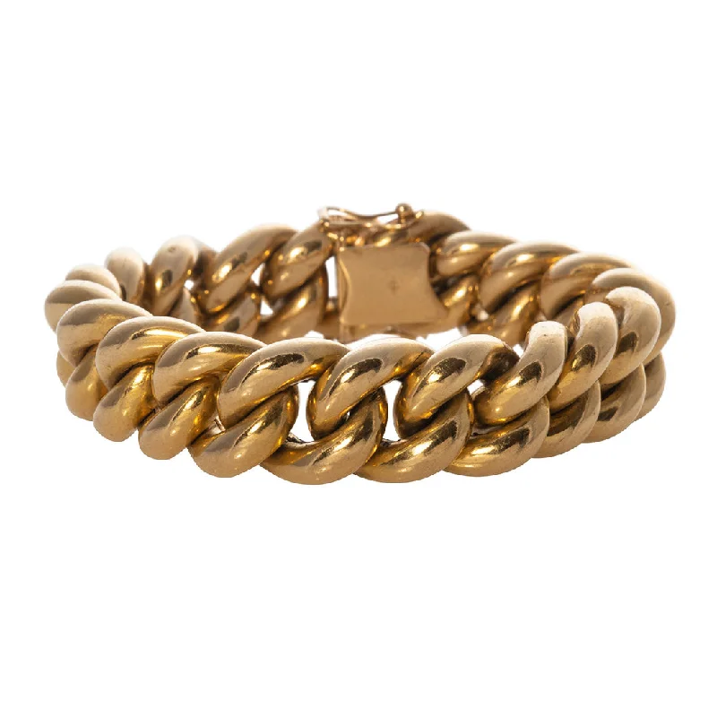 Wide bracelets and bangles with striking stone inlays -Estate 18K Yellow Gold Curb Link Bracelet