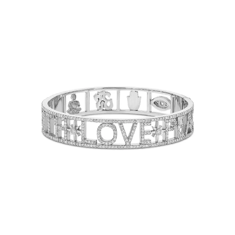 Bracelets and bangles perfect for love with gems -Faith Love Peace Icon Pave Hinge Bracelet