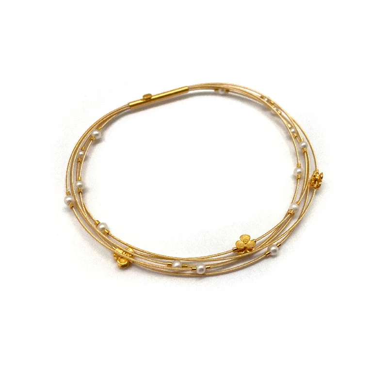 Sleek bracelets and bangles perfect for modern wrist style -Floral Gold Vermeil Pearl Bracelet