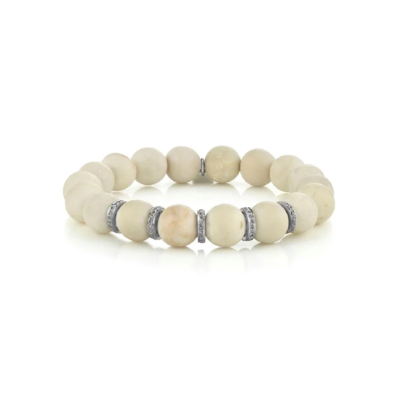 Heart bracelets and bangles for sweet wrist gestures -Fossil Jasper Bracelet with Five Diamond Rondelles - 10mm