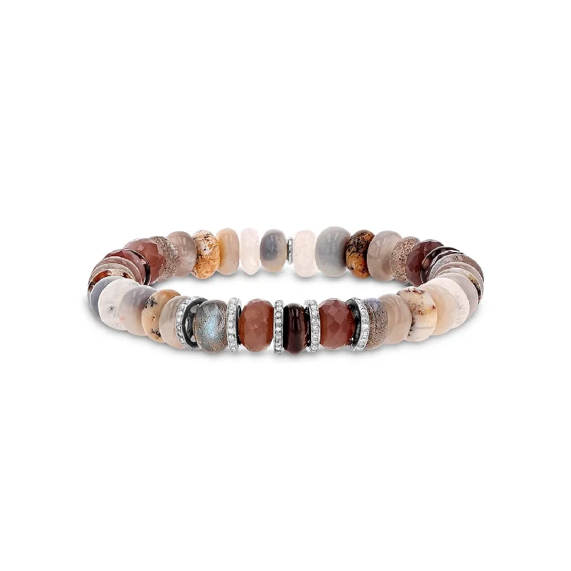 Bracelets and bangles featuring rose quartz for love -Neutral Gradient Bead Bracelet with 5 Diamond Rondelles