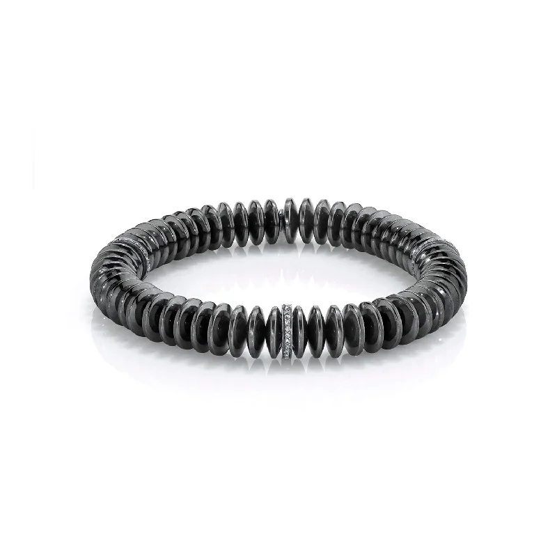 Textured bracelets and bangles with hammered stone charm -Mr. LOWE Men's Hematite Bracelet with Three Diamond Rondelles - 10mm