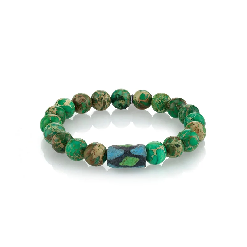 Bracelets and bangles perfect for daily light wear -Mr. LOWE Men's Jasper Bracelet with African Krobo Bead - 10mm