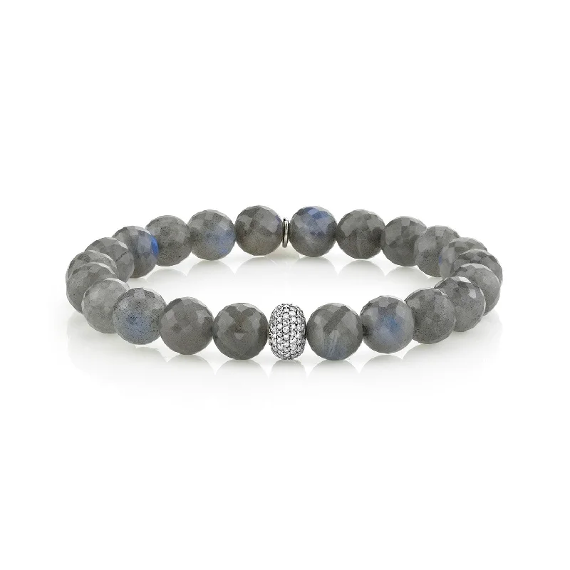 Rough bracelets and bangles with gritty stone charm -Labradorite Bracelet with Diamond Donut - 8mm