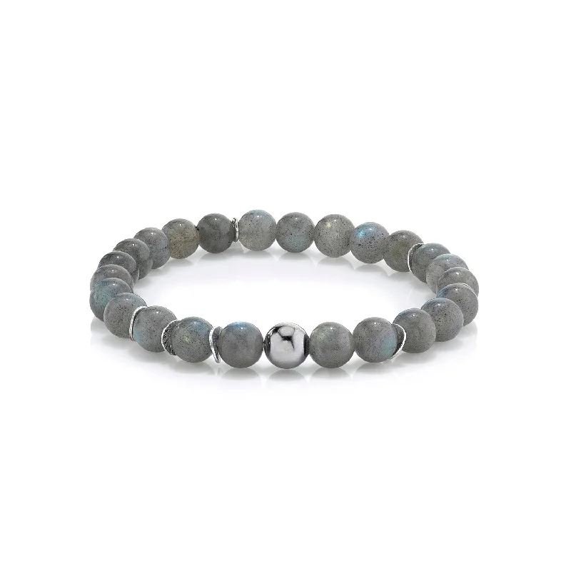 Mixed bracelets and bangles with vibrant stone play -Mr. LOWE Men's Labradorite Bracelet with 8mm Silver Bead and Discs - 8mm