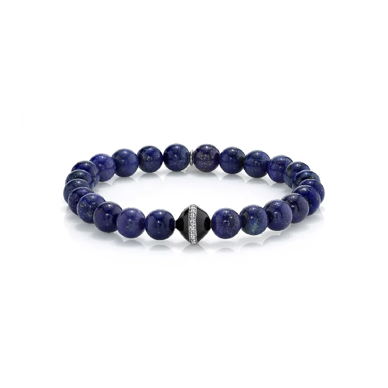 Knotted bracelets and bangles with twisted stone flair -Mr. LOWE Men's Lapis Bracelet with Diamond Enamel Bead - 8mm